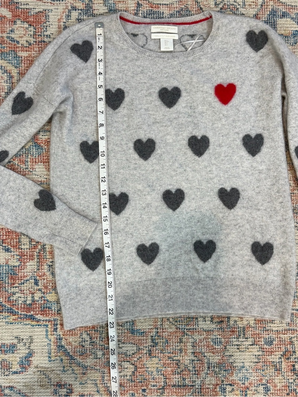 Christian Siriano 100% Cashmere Sweater S Gray Heart Print 2 Ply Crewneck - Picture 6 of 10
